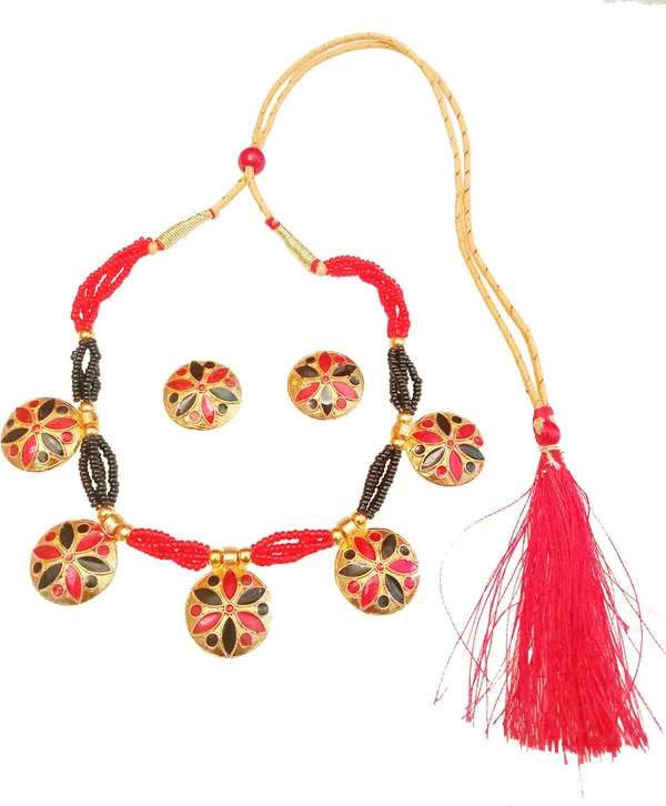 Assamese_Traditional_Gold_Plated_Red_Black_Colour_Golpata_Necklace_Set_For_Women